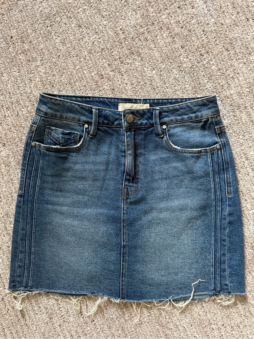 Dark Blue Denim Mini Skirt with Raw-Hem Detail